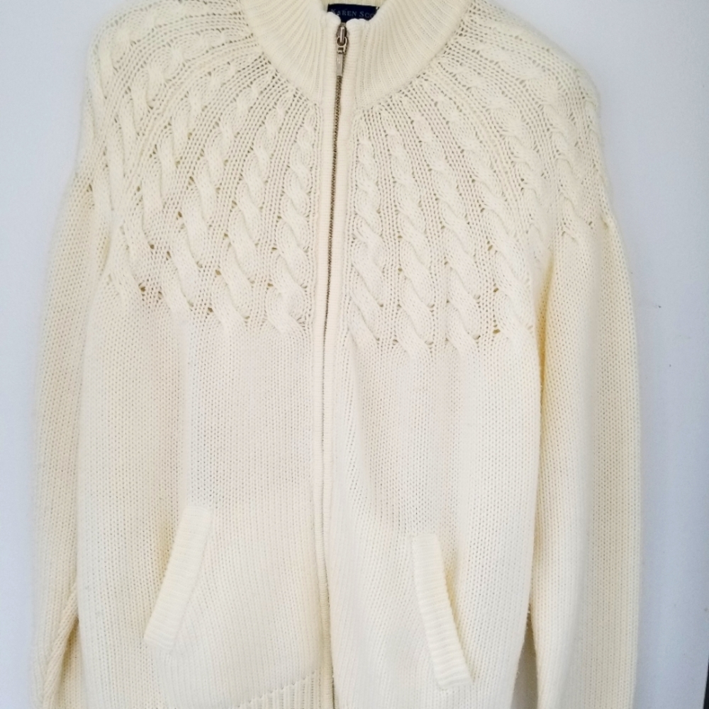 White Cable Knit Full Zip Sweater Jacket